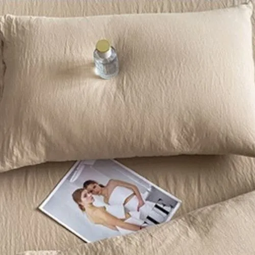 King size 6 Pieces bedding Set, Washable Cotton Beige Color.