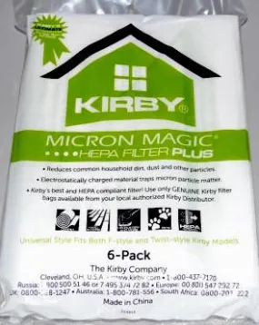 Kirby MicroAllergen HEPA PLUS Filter Bags For Avalir & Older - 6 pack