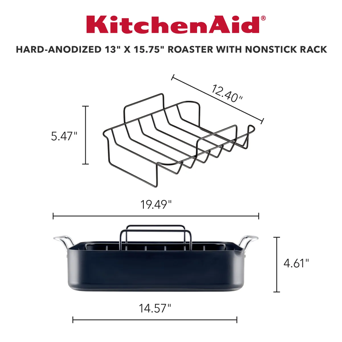 KitchenAid Hard Anodized Roaster with Removable Nonstick Rack, 13-Inch x 15.75-Inch, Matte Black