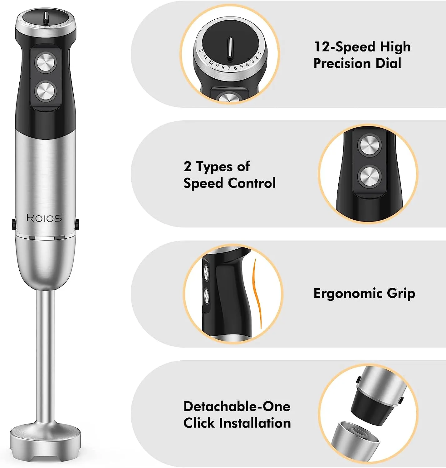 KOIOS HB-103SDS 1000W 5-in-1 Low Noise Immersion Hand Blender