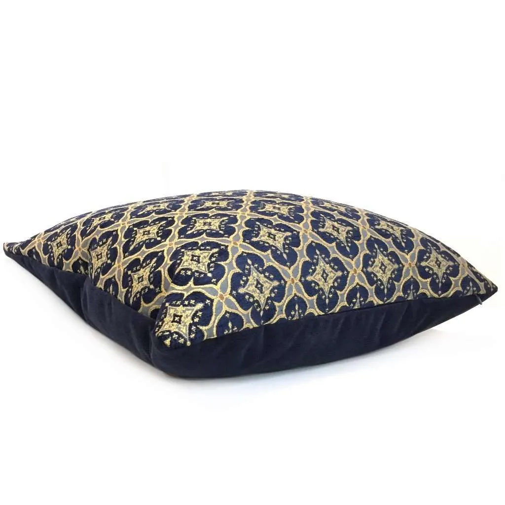 Kravet Couture Ornament Accent Navy Blue Gold Geometric Diamond Tile Pillow Cover