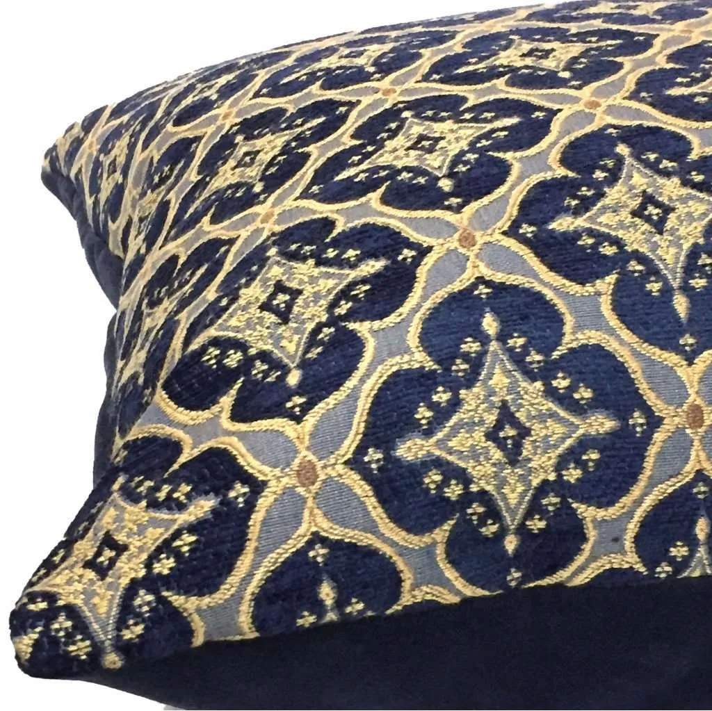 Kravet Couture Ornament Accent Navy Blue Gold Geometric Diamond Tile Pillow Cover