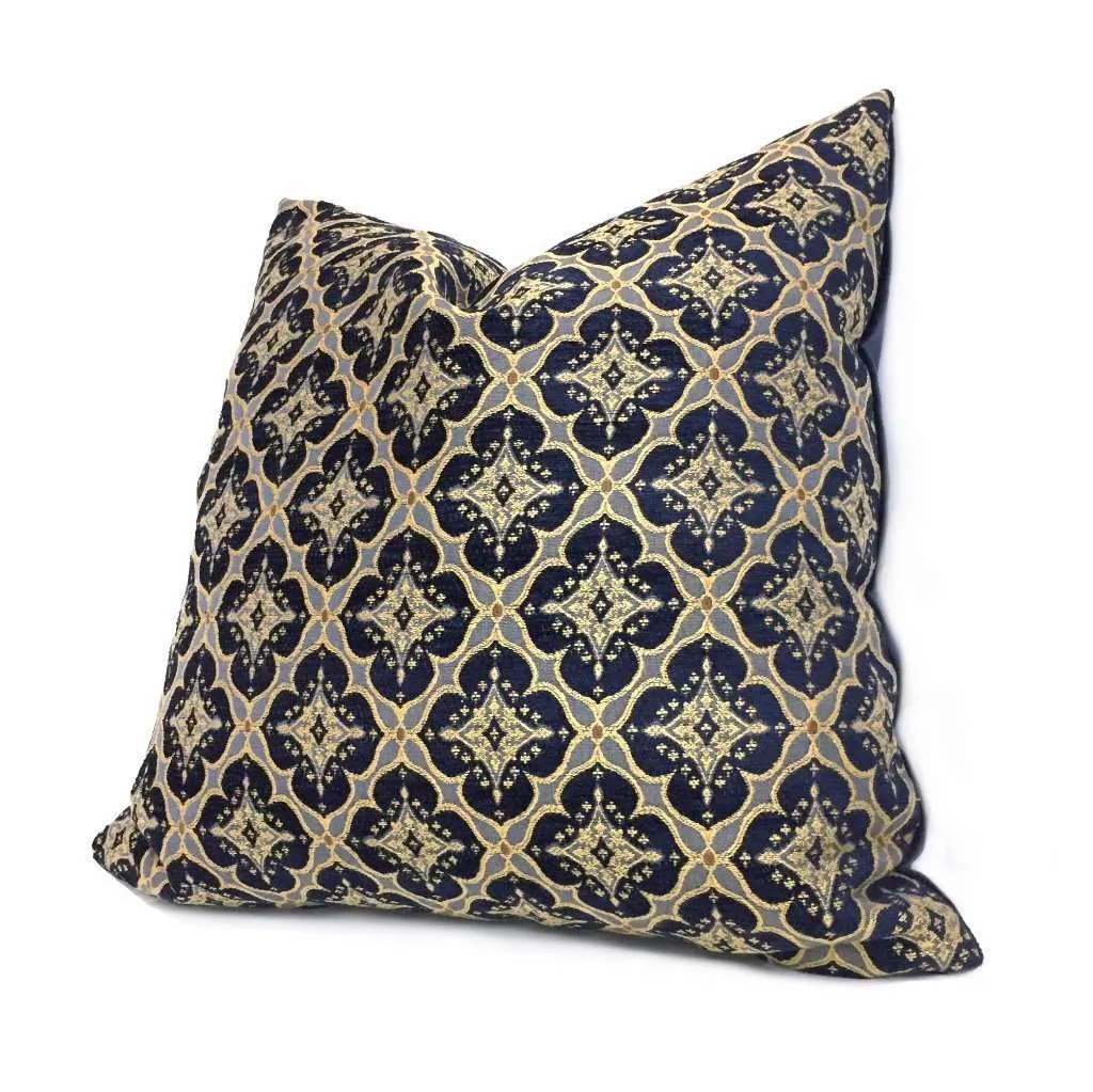 Kravet Couture Ornament Accent Navy Blue Gold Geometric Diamond Tile Pillow Cover