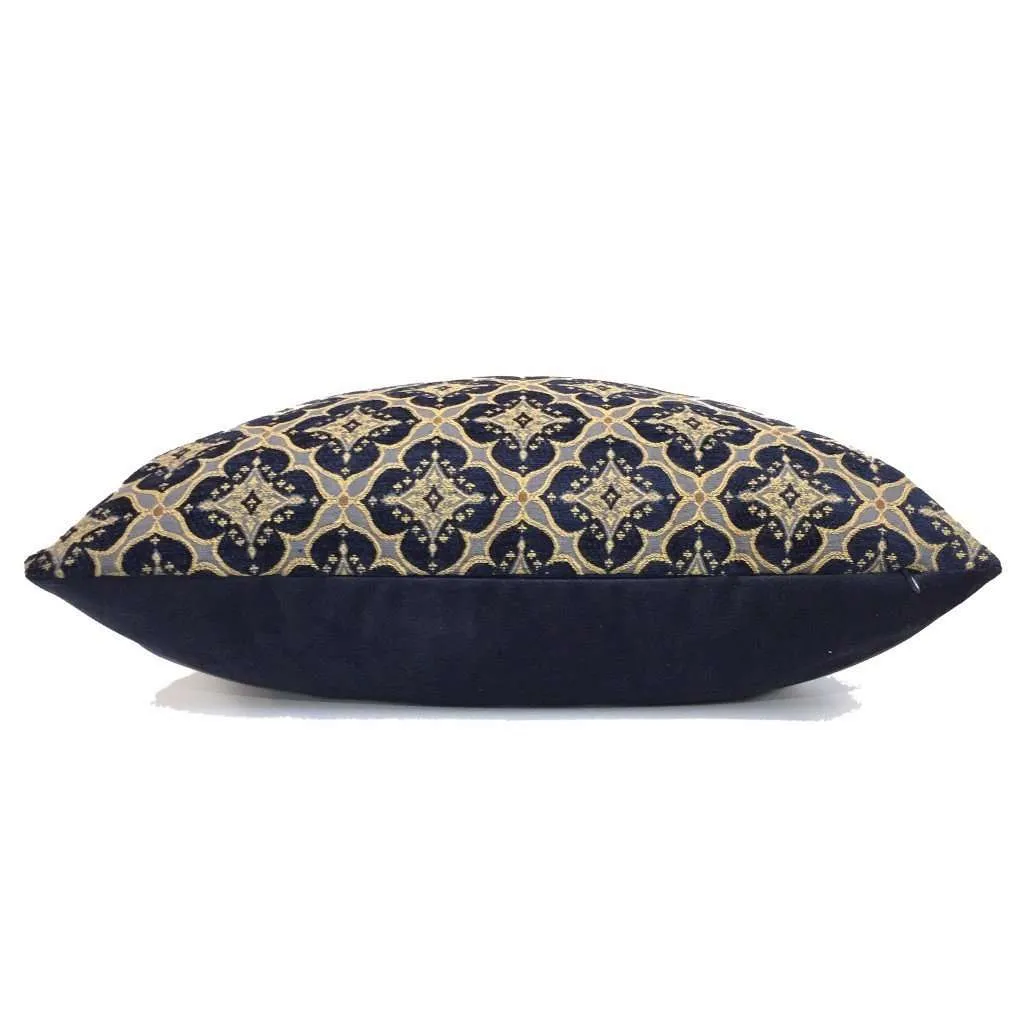 Kravet Couture Ornament Accent Navy Blue Gold Geometric Diamond Tile Pillow Cover