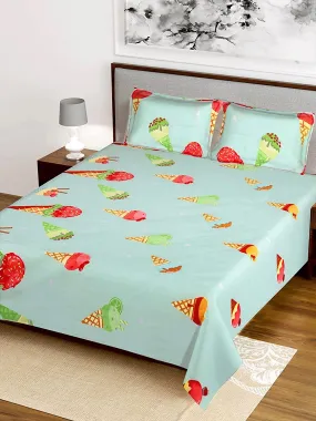 Kuber Industries 100% Cotton 144 TC Double Bed Sheet with 2 Pillow Covers (Green) -CTKTC29589