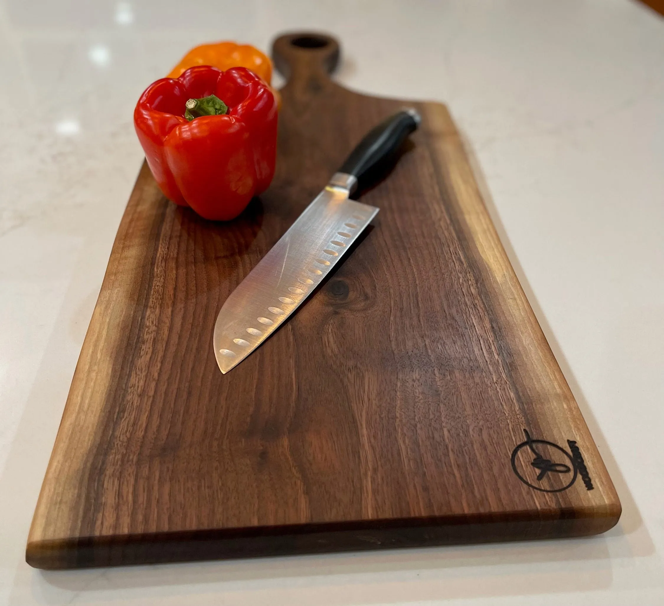 Large Charcuterie Board with Handle, Live Edge Black Walnut, Live Edge Cutting Board, Serving Tray, Handcrafted