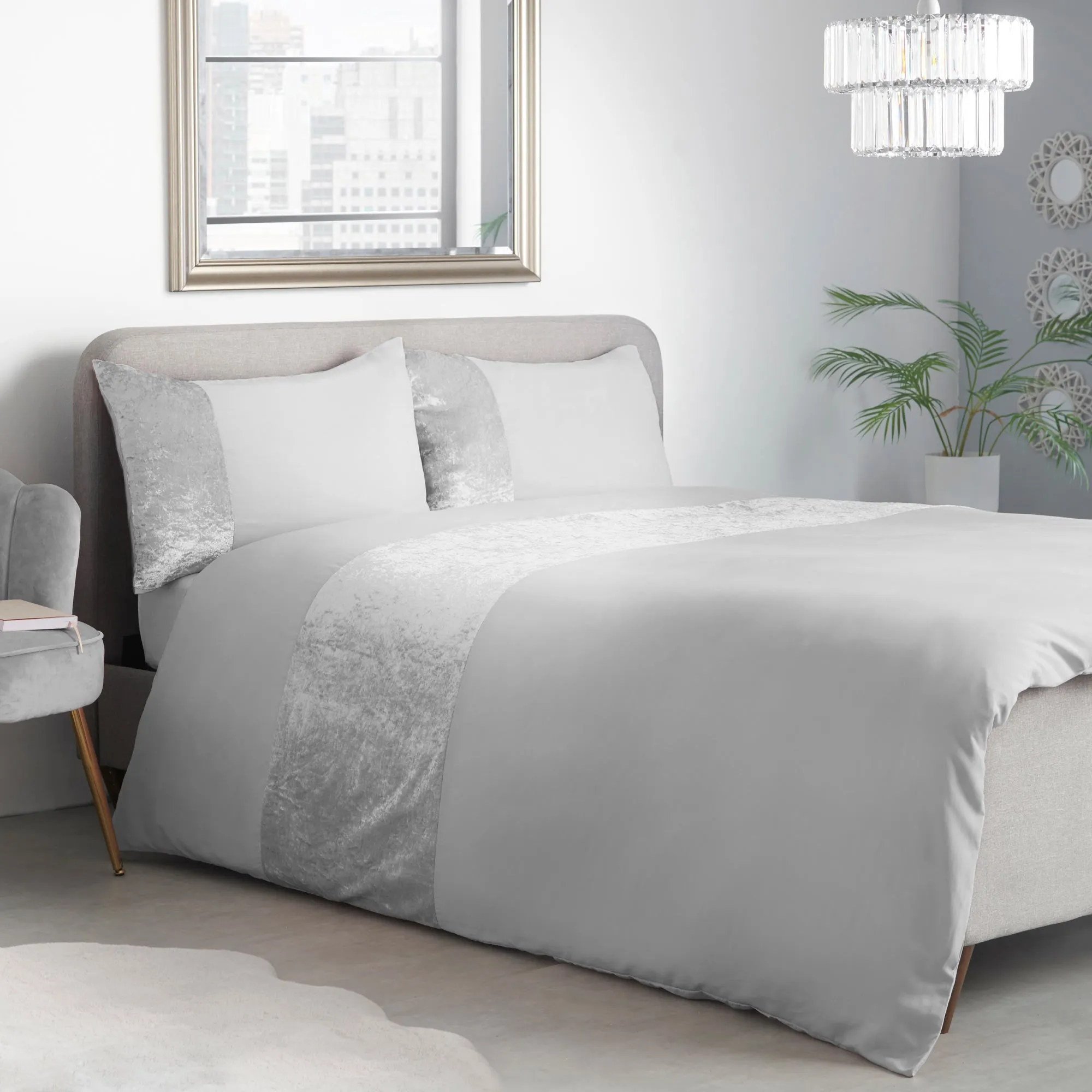 Lewis's Amelia Crushed Velvet Duvet Set - Silver