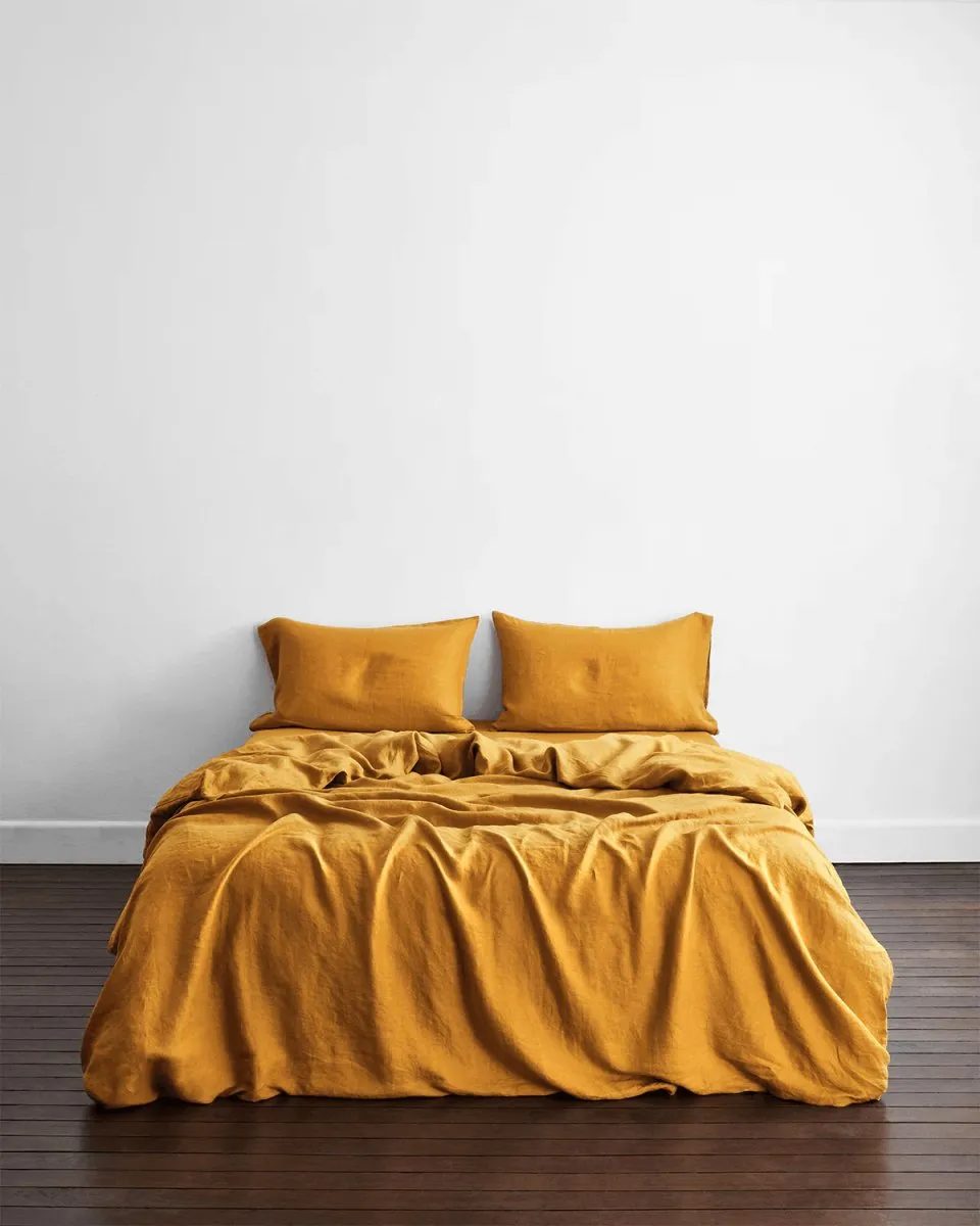 Linen Bedding Duvet Cover | 3 Pc Set | Golden Yellow