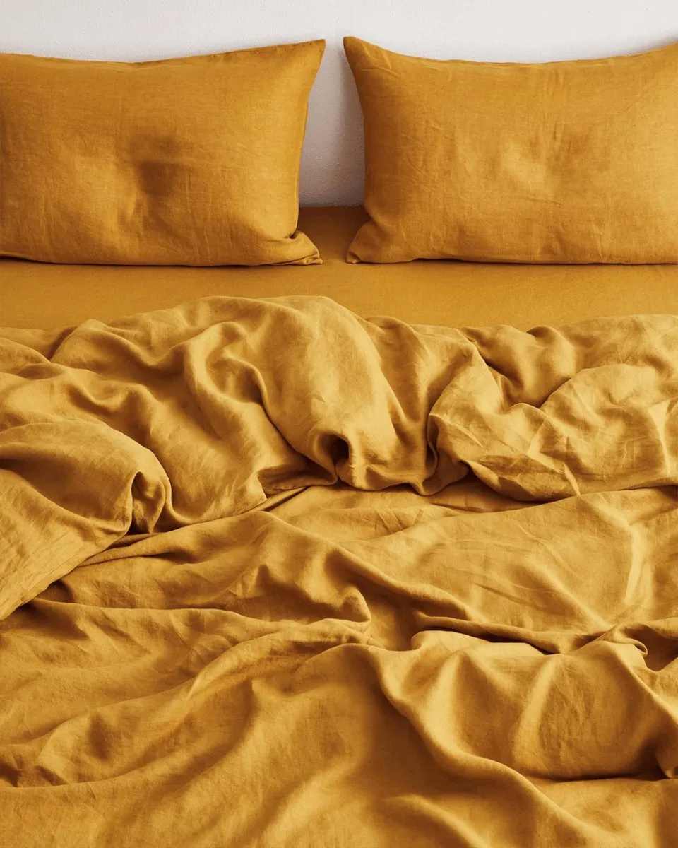 Linen Bedding Duvet Cover | 3 Pc Set | Golden Yellow