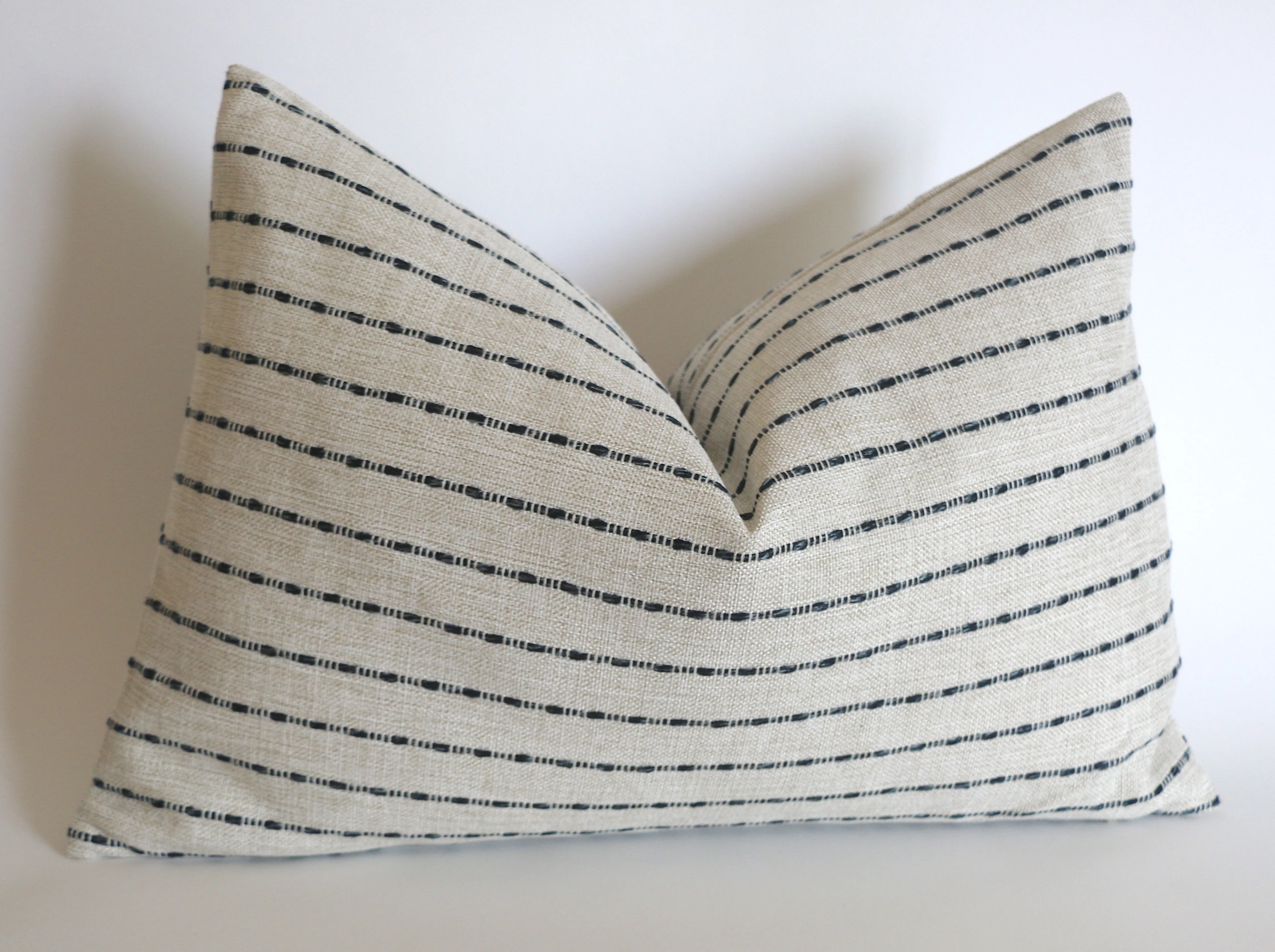 Linen Stripe Farmhouse Pillow Cover / Vintage Style Pillow Cover / Striped Performance Pillow Cover