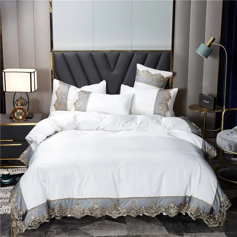 Luxurious Silk Bedding Set with Delicate Lace and Embroidery Details