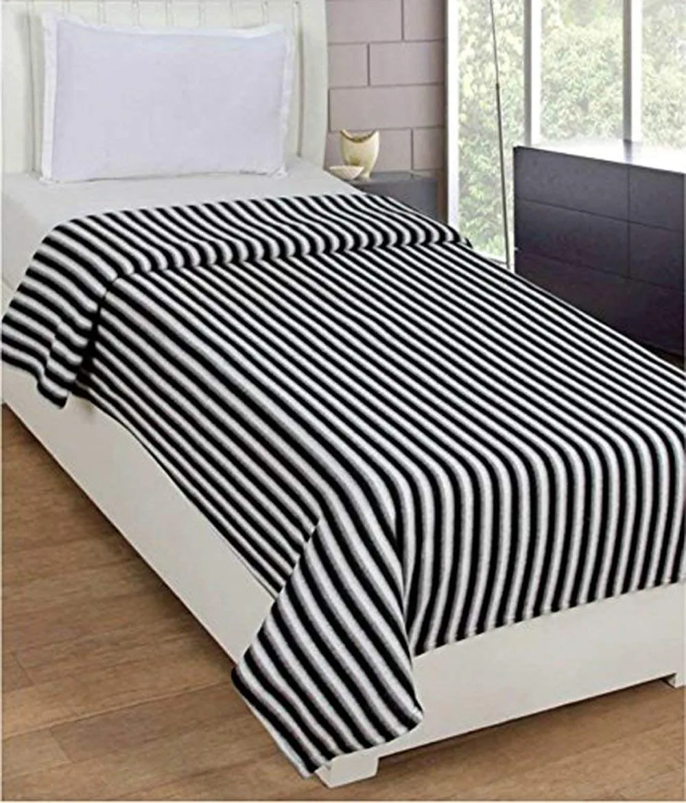 MAGIC Single Bed Ac Fleece Blanket Size :Single :60X90 Inch Pack of 2 - Black and White Stripes