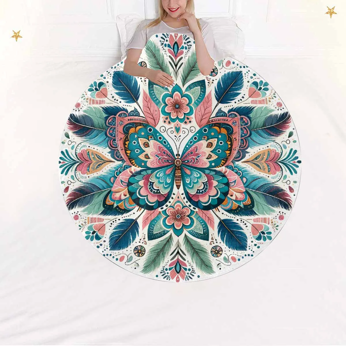 Mandella_Butterfly_Awd35154  Circular Micro Fleece Blanket 47"