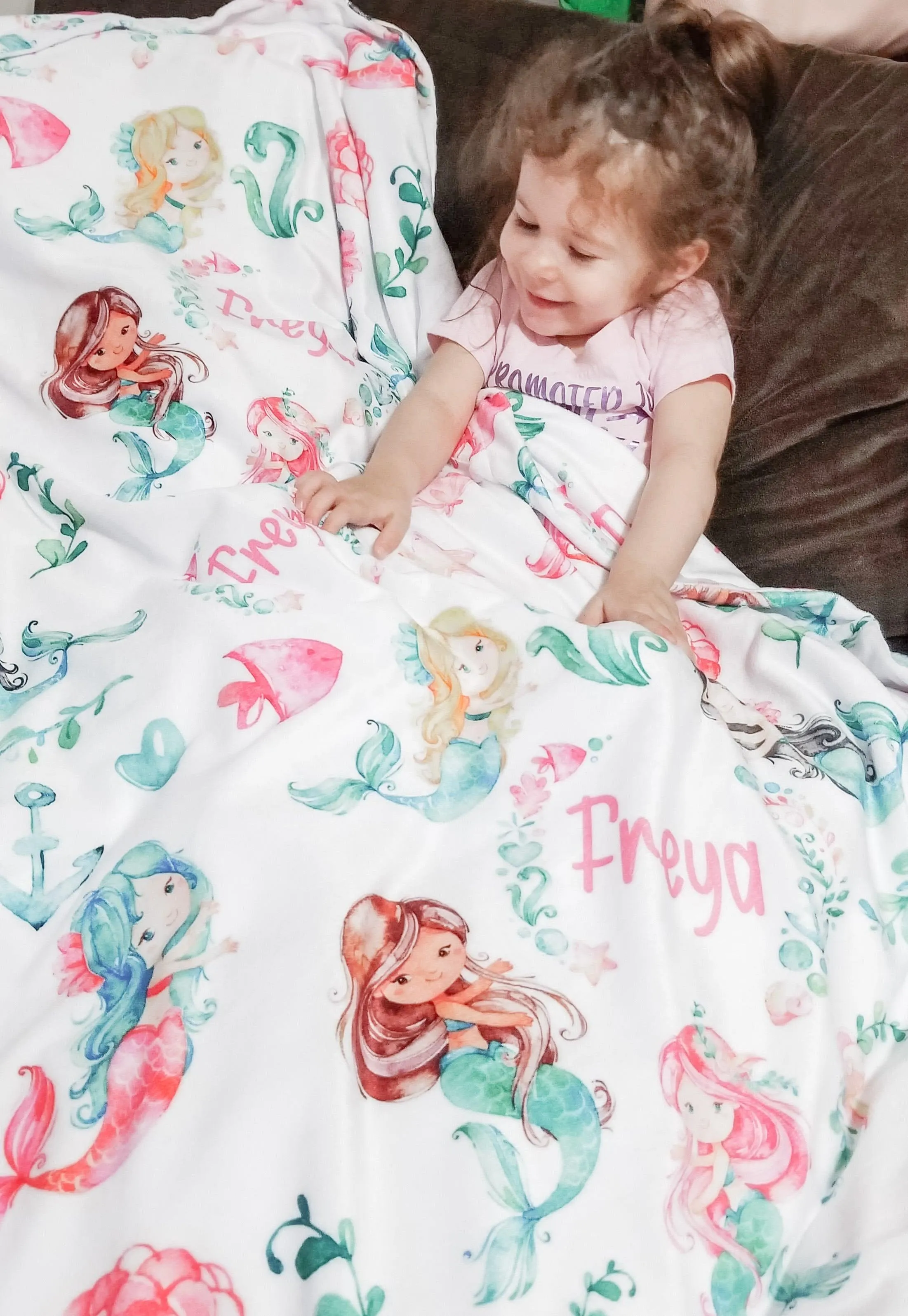 Mermaid Print Personalized Minky Blanket