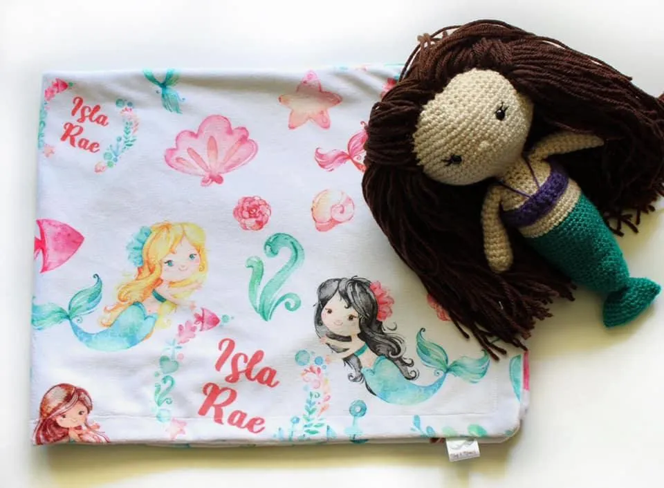 Mermaid Print Personalized Minky Blanket