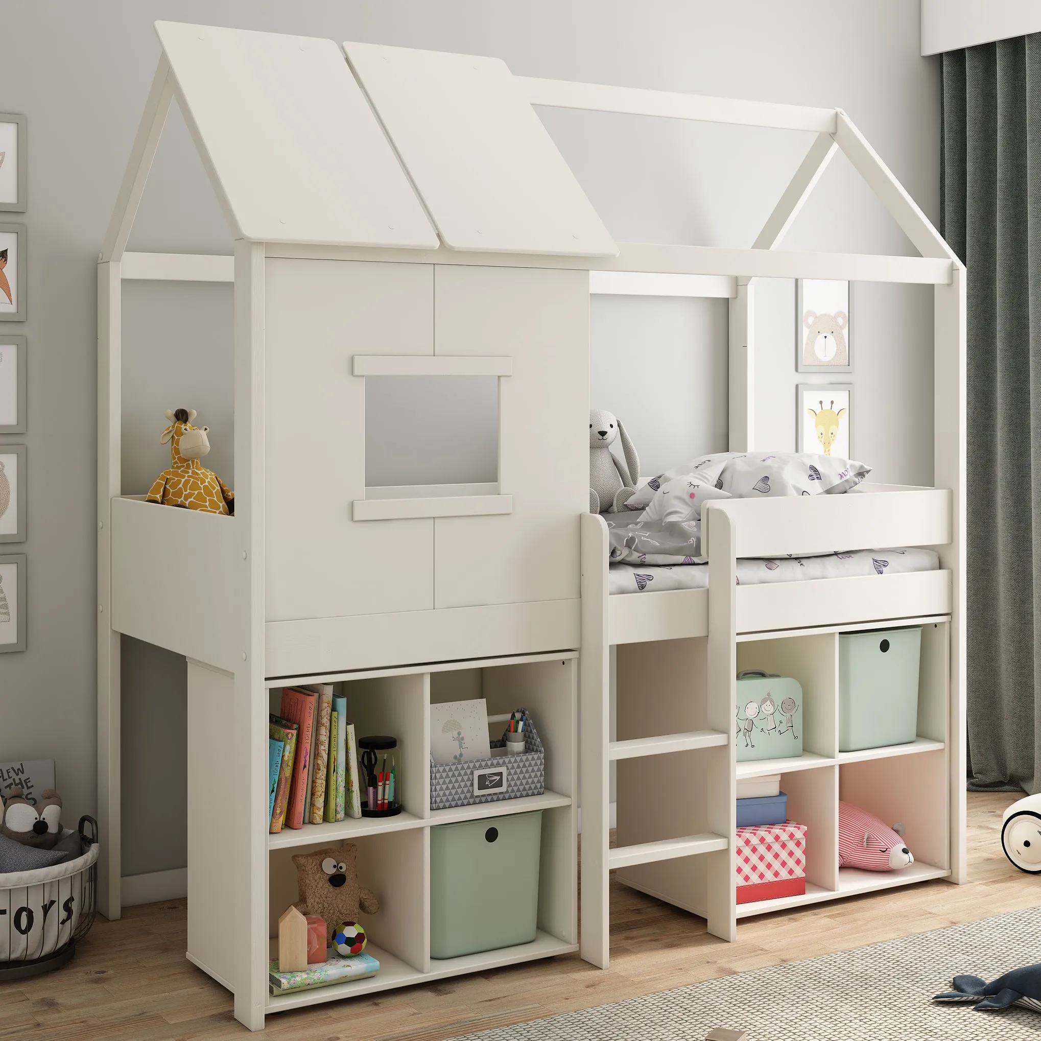 Midi Playhouse Bed with Two Storage Cube Units - Kids Avenue