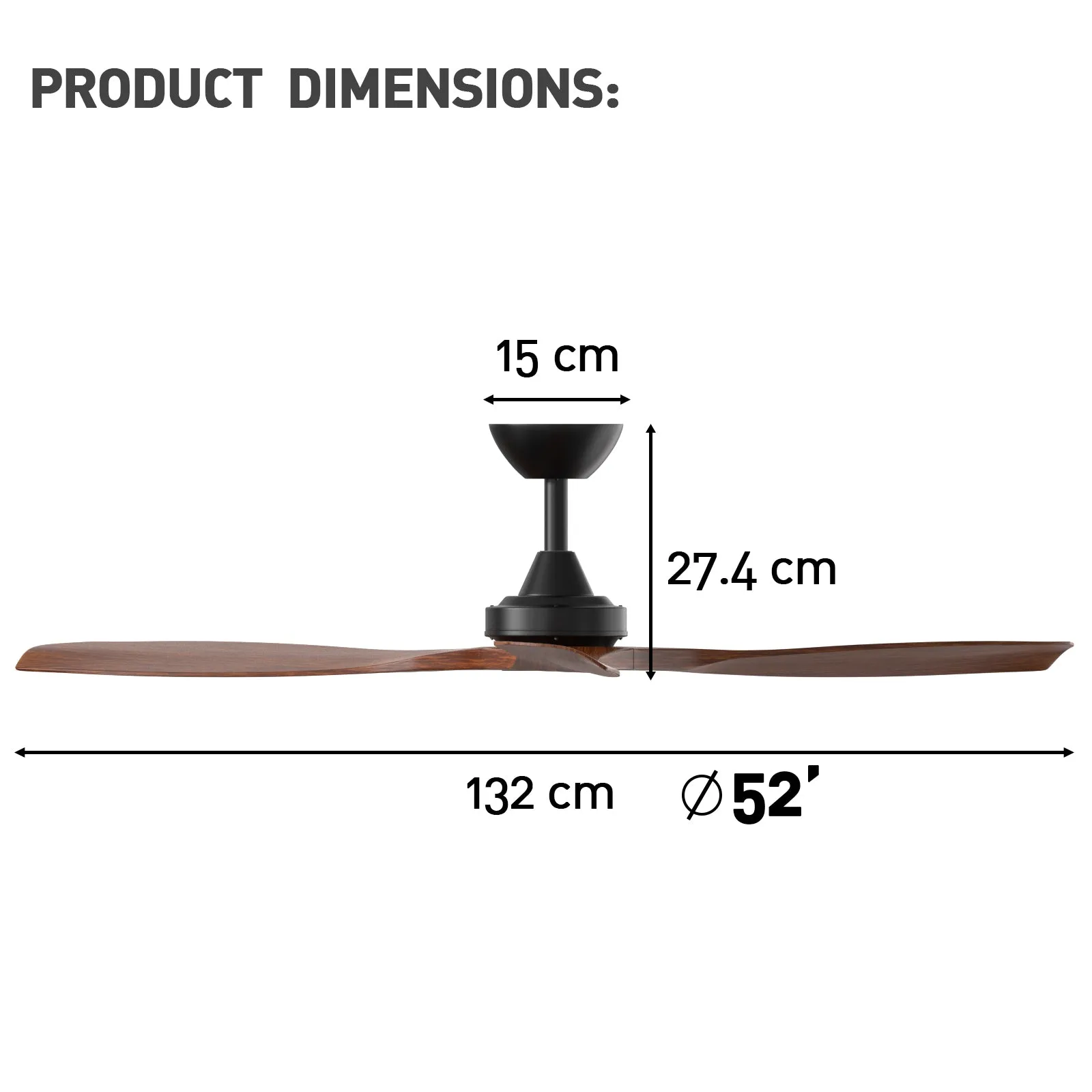 Monterey 52" Ceiling fan 3 ABS blades with Remote Control Walnut Hand-Print