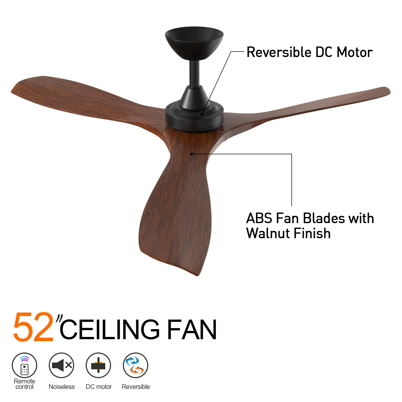 Monterey 52" Ceiling fan 3 ABS blades with Remote Control Walnut Hand-Print