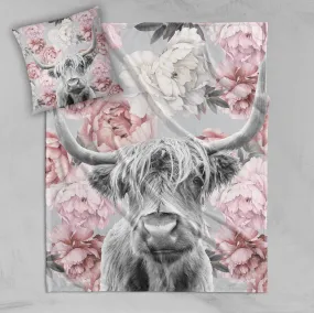 My Pretty Pink Scottish Longhorn Throw and Pillow Cover Set