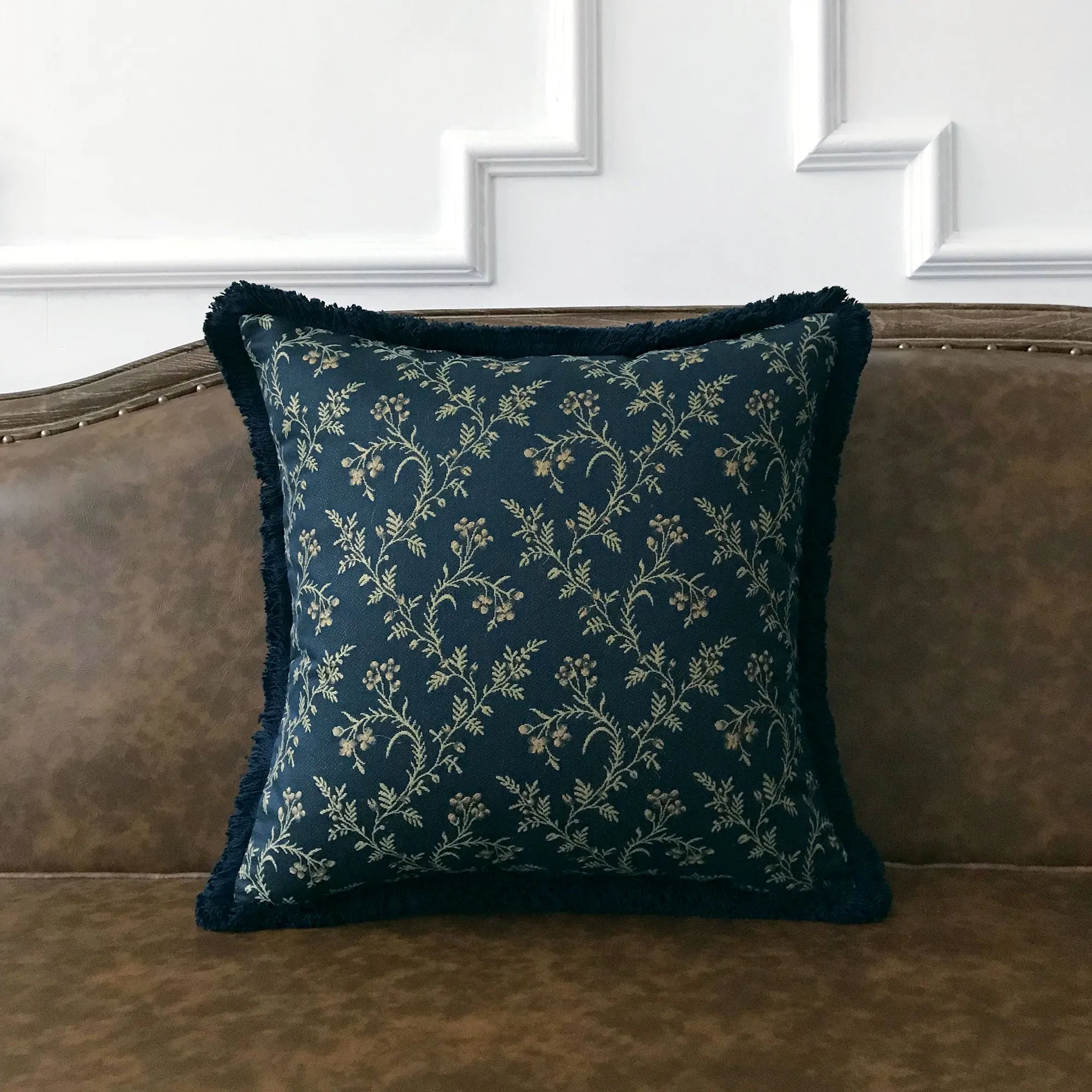 Navy Blue and Gold Botanical Throw Pillow Cover 18x18