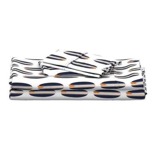 Navy Blue and Orange Classic Surfboards Sheet Set from Surfer Bedding™️ Medium Scale