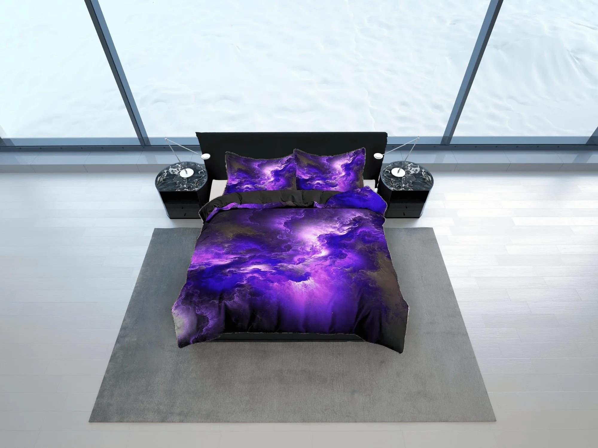 Nebula galaxy purple bedding, 3d outer space bedding set full, cosmic duvet cover king, queen, dorm bedding, toddler bedding aesthetic duvet