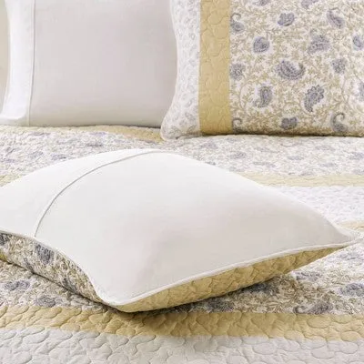 New - 6pc Full/Queen Stella Cotton Percale Reversible Coverlet Set - Yellow