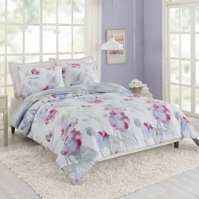 New - Full/Queen Teen Modern Luxe Floral Comforter Set Pink/Gray/Blue - Makers Collective