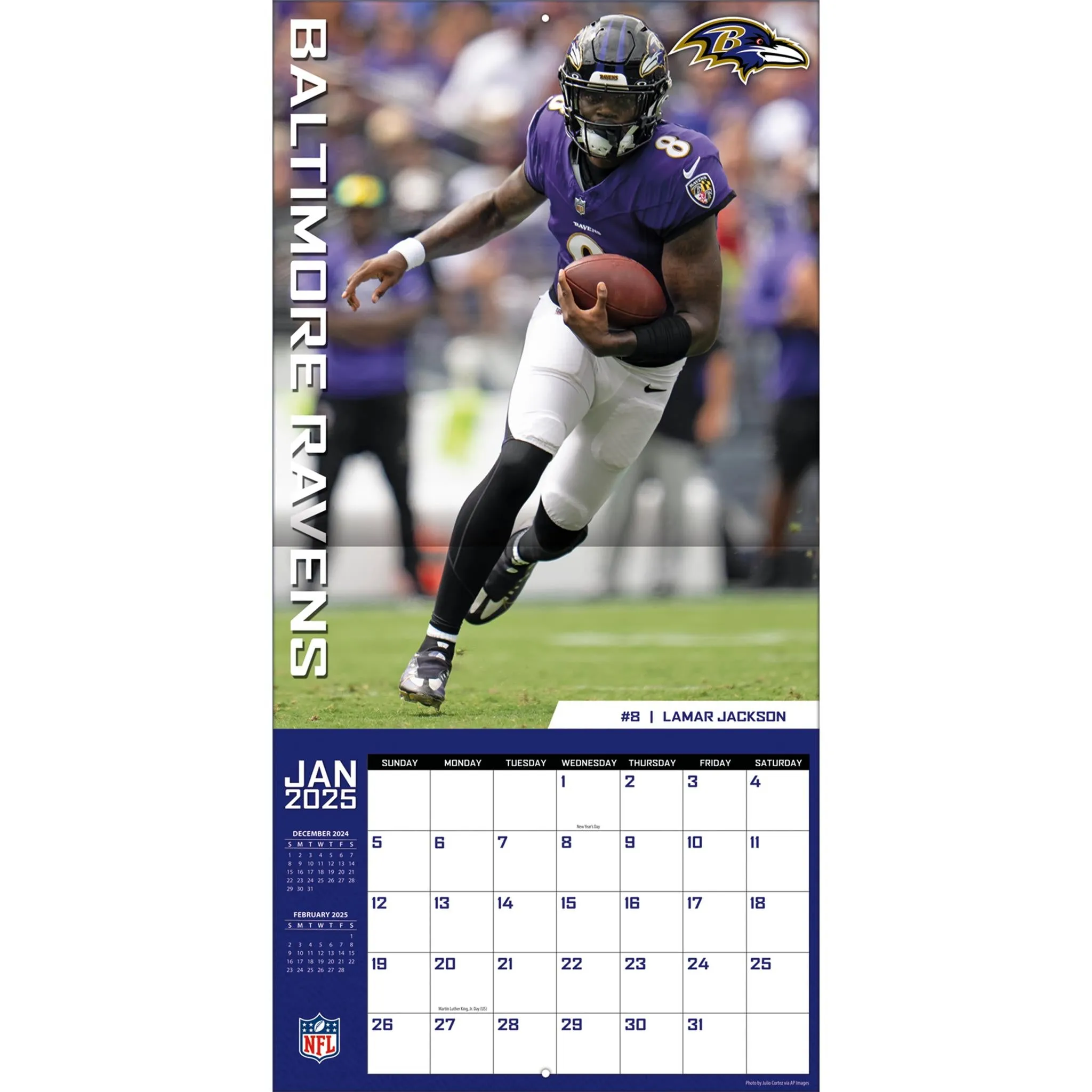 NFL Baltimore Ravens Wall 2025 Calendar