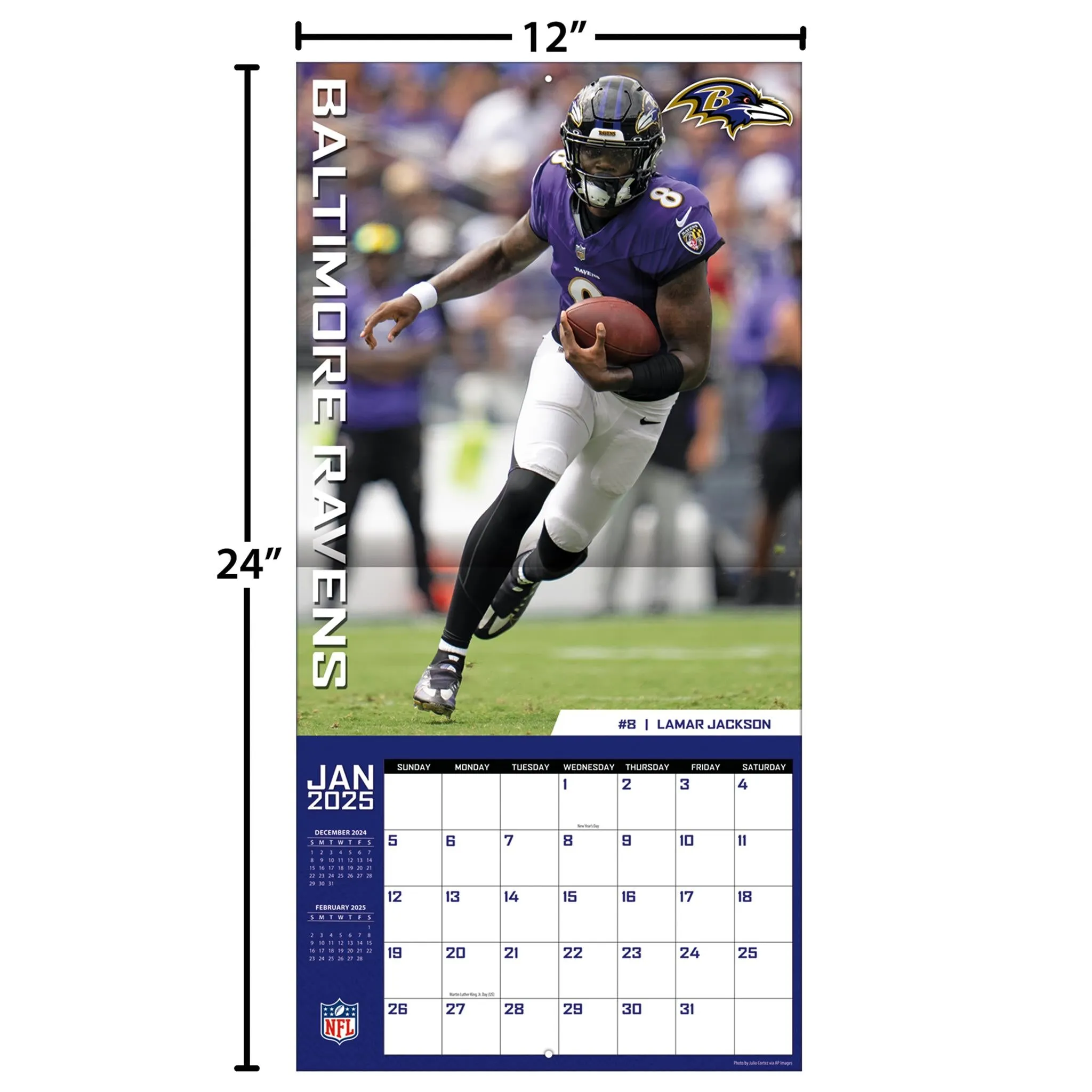 NFL Baltimore Ravens Wall 2025 Calendar