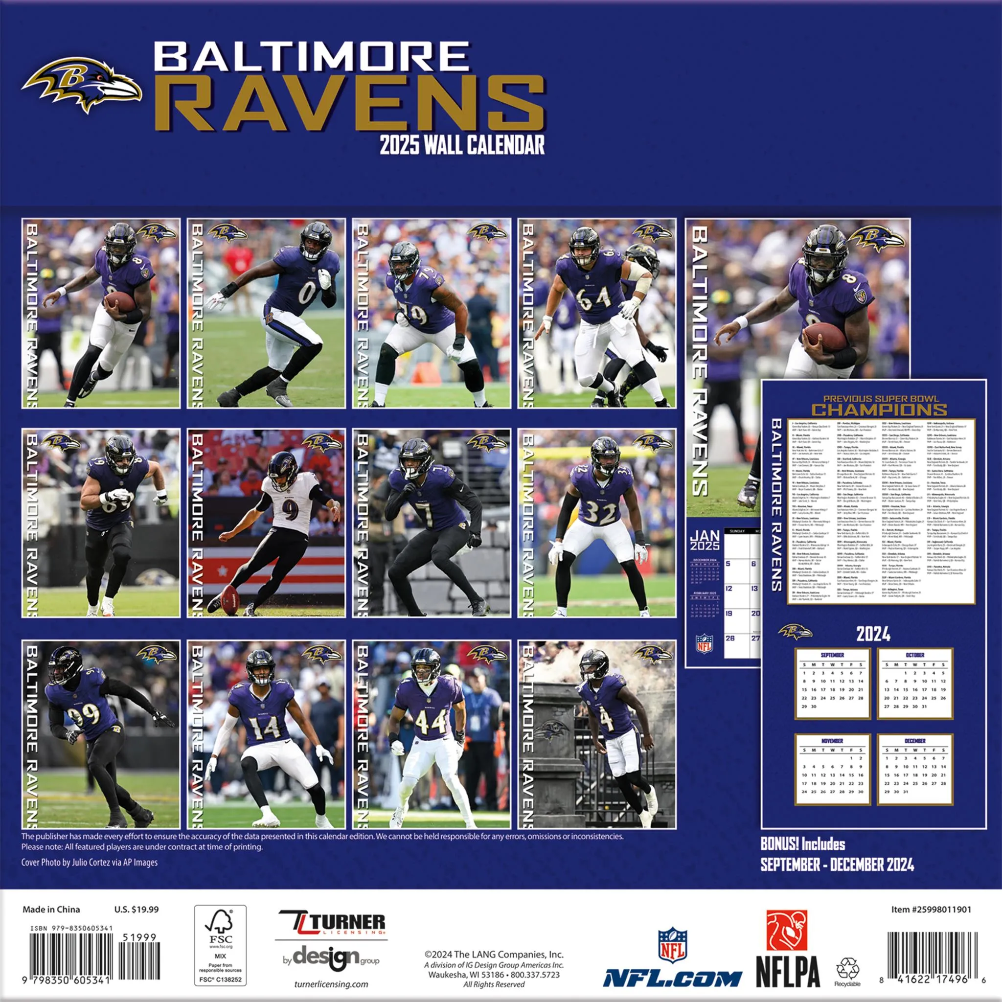 NFL Baltimore Ravens Wall 2025 Calendar