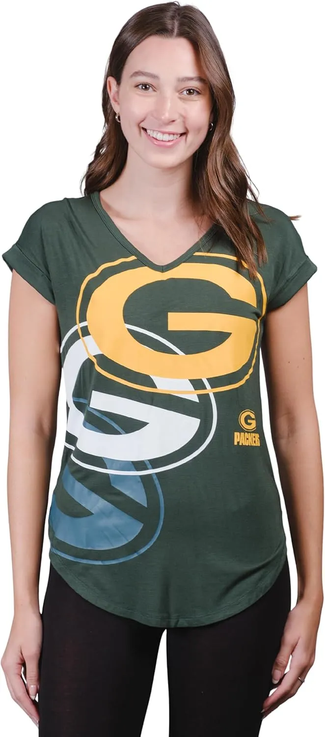 NFL Official Womens Super Soft Modal Vintage V-Neck T-Shirt|Green Bay Packers