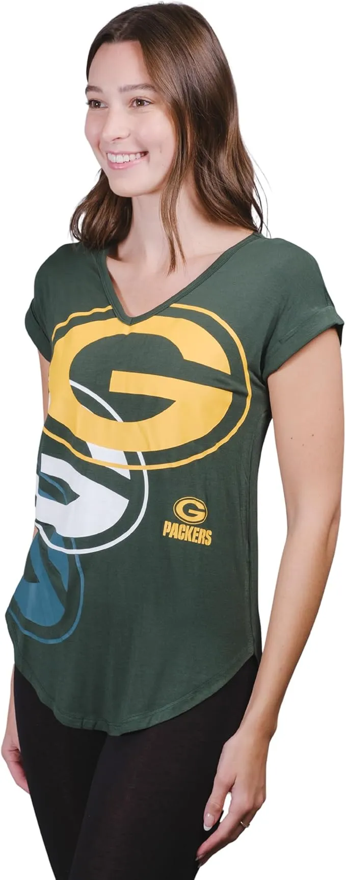 NFL Official Womens Super Soft Modal Vintage V-Neck T-Shirt|Green Bay Packers