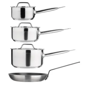 Nisbets Essentials Cook Like A Pro Stainless Steel & Aluminium 4-Piece Saucepan and Frying Pan Set - SA689