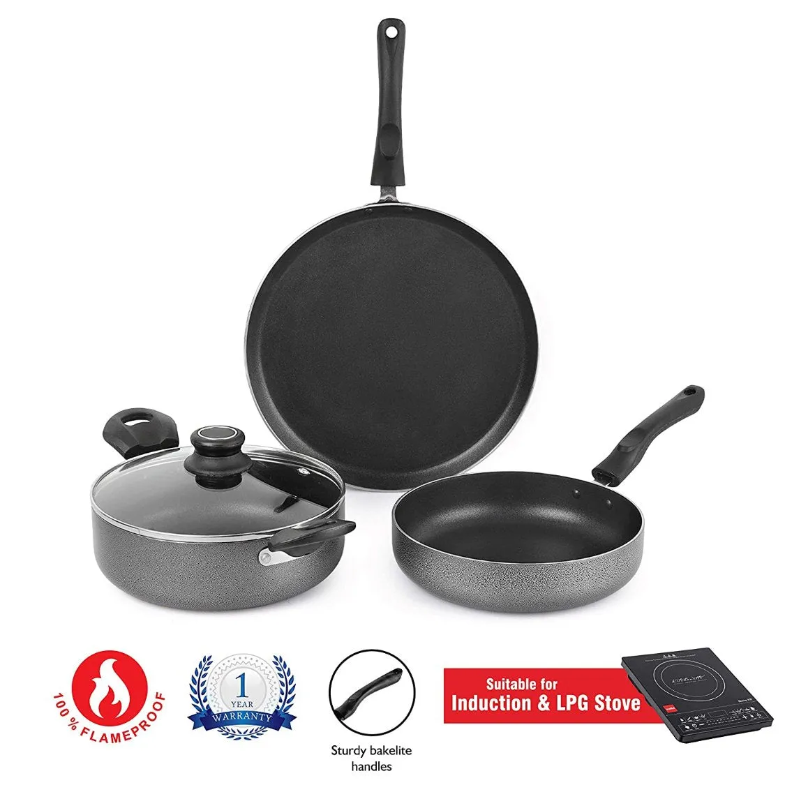 Non-Stick Prima Induction Base Cookware Set, 3 Pieces