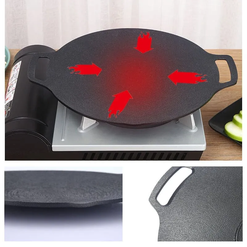 Non-stick round frying pan for grills and kitchens