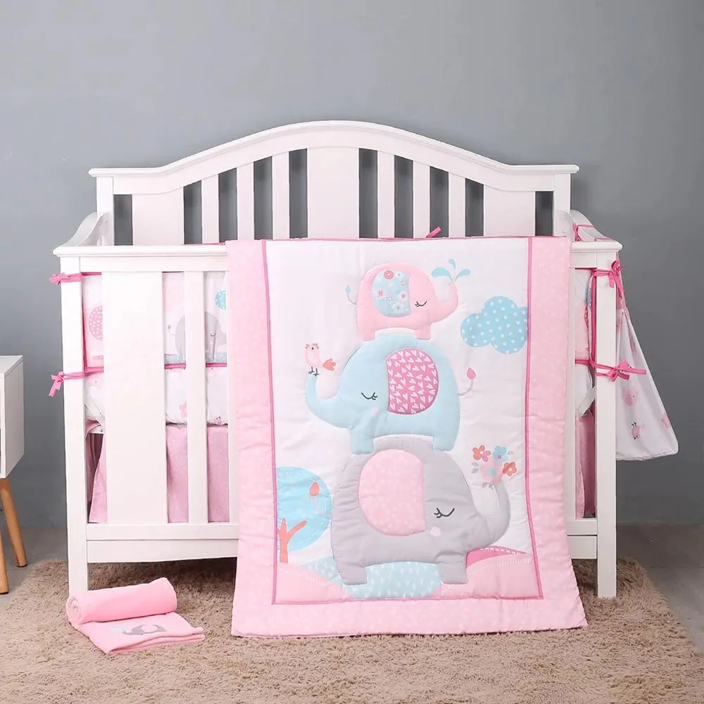 Palette Box 8-Pieces Bedding Set (Polyester) – Pink Elephant Family