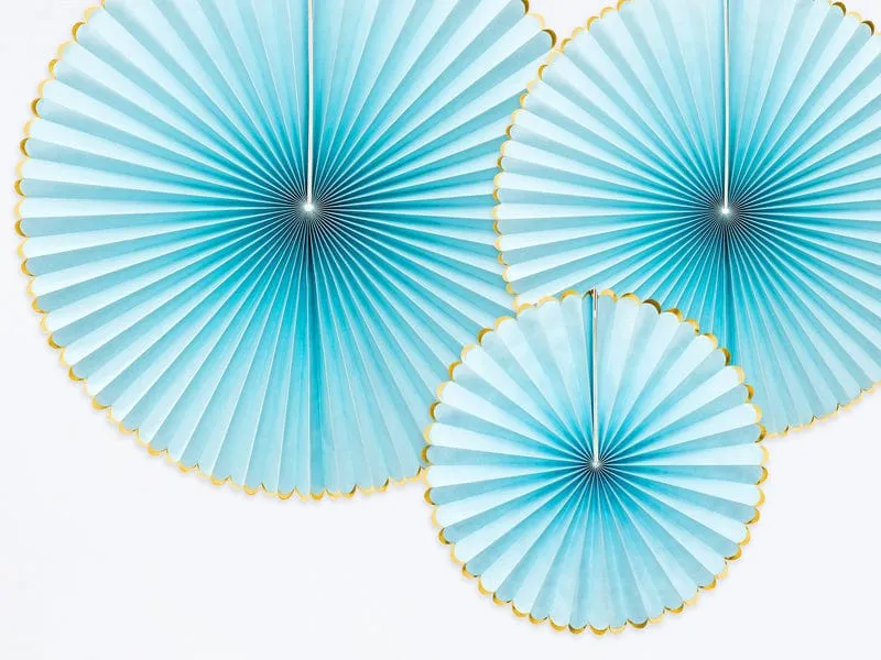 Pastel Blue Party Paper Fans x 3