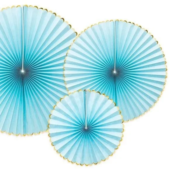 Pastel Blue Party Paper Fans x 3