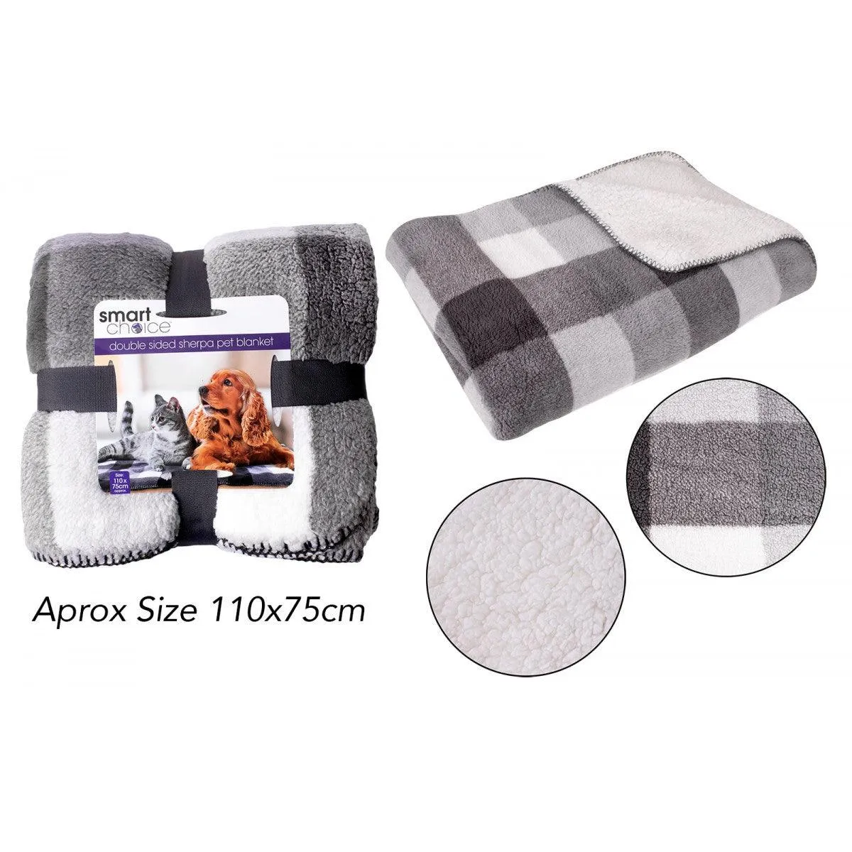 Personalised dog blanket, buffalo plaid in blue and grey