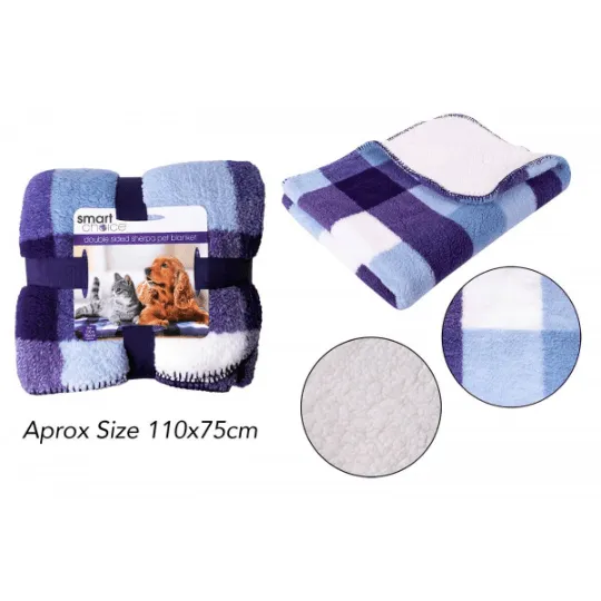 Personalised dog blanket, buffalo plaid in blue and grey