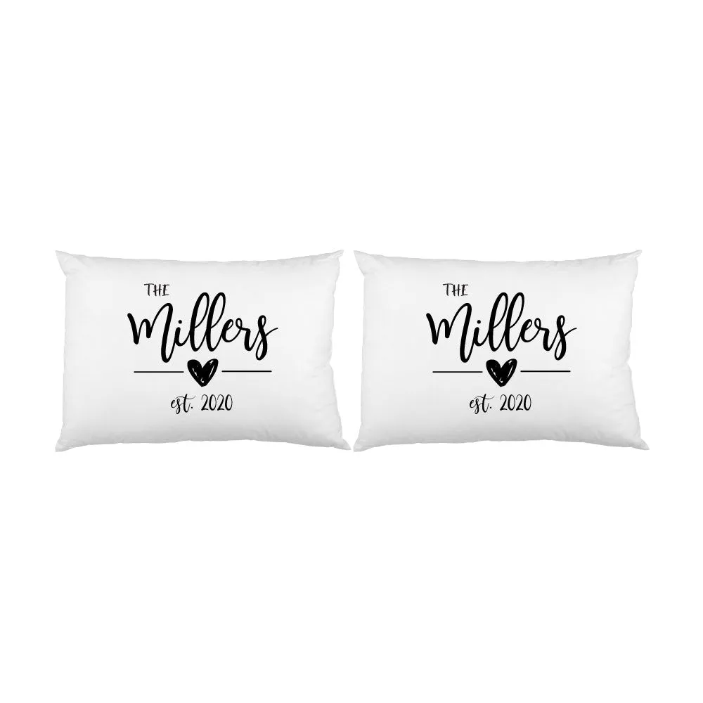 Personalized Last Name with Est Date Pillowcases - Set of 2