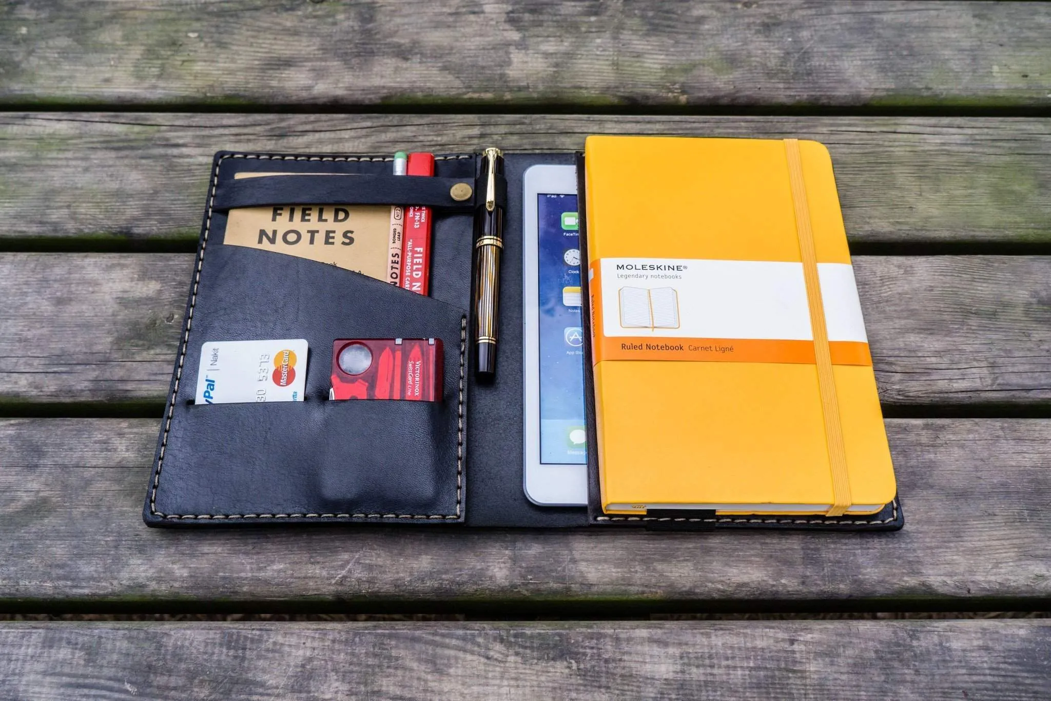 Personalized Leather Journal for iPad Mini & Large Moleskine - Black