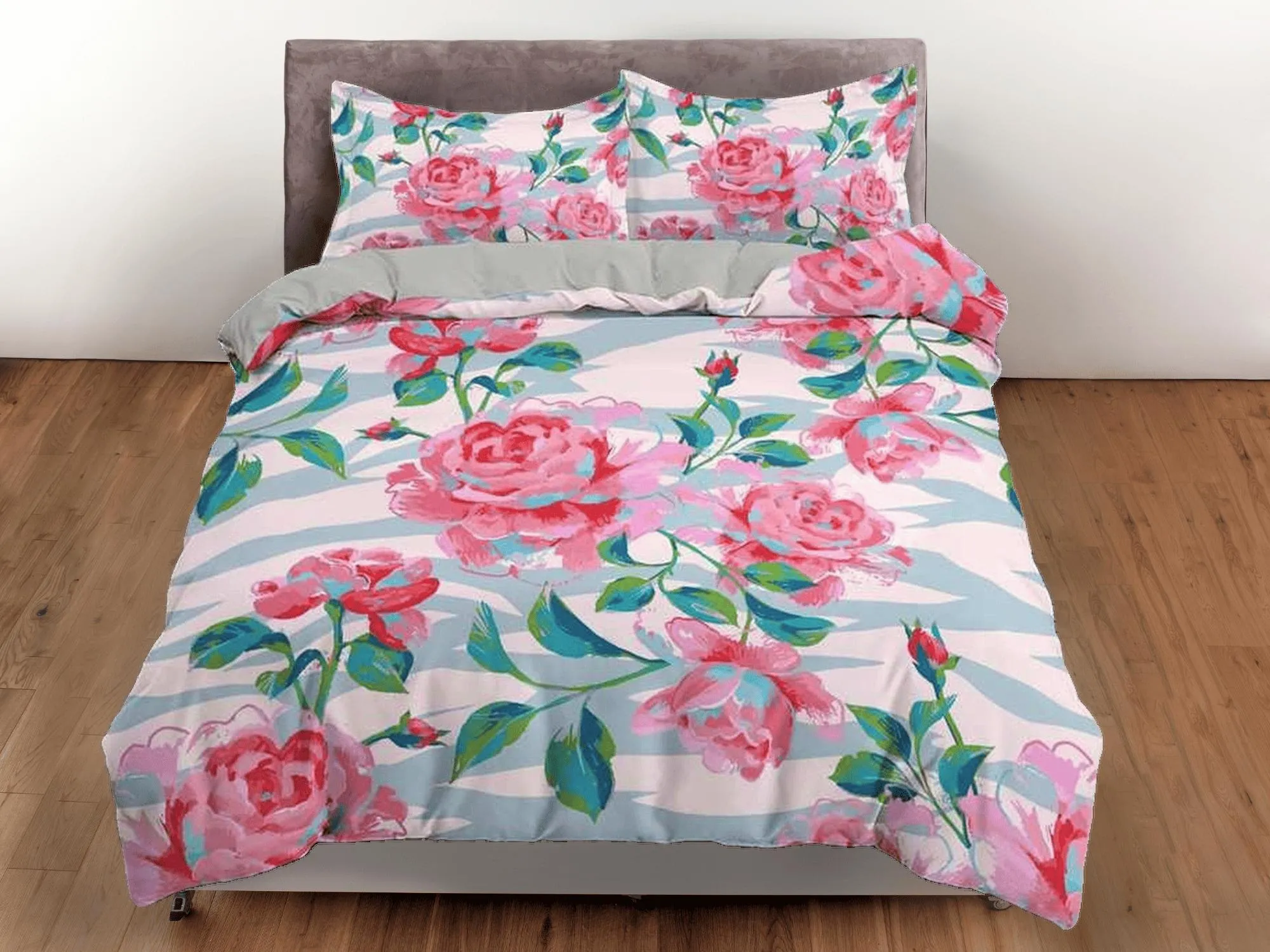 Pink carnation floral duvet cover colorful bedding, teen girl bedroom, baby girl crib bedding boho maximalist bedspread aesthetic bedding