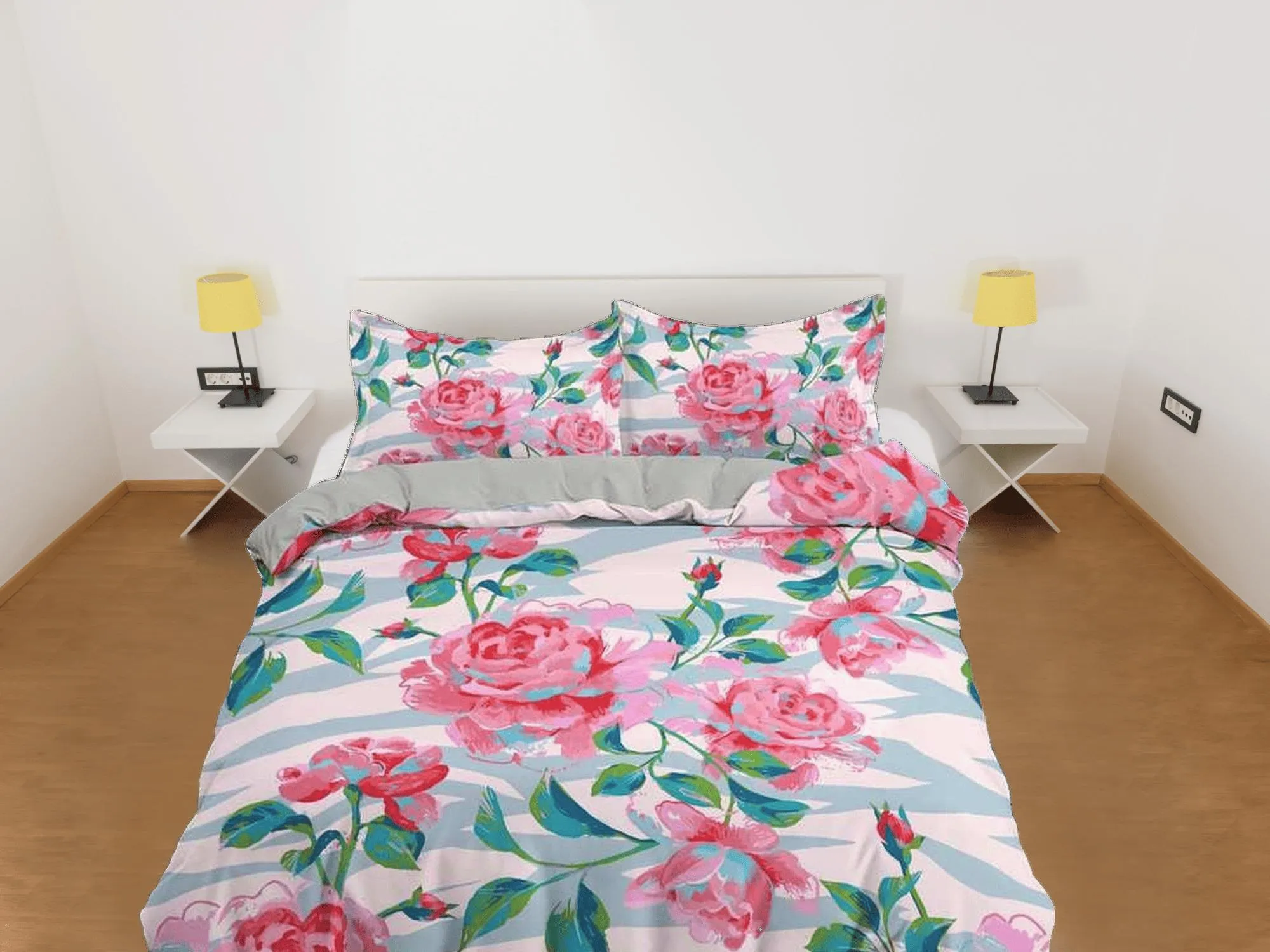 Pink carnation floral duvet cover colorful bedding, teen girl bedroom, baby girl crib bedding boho maximalist bedspread aesthetic bedding