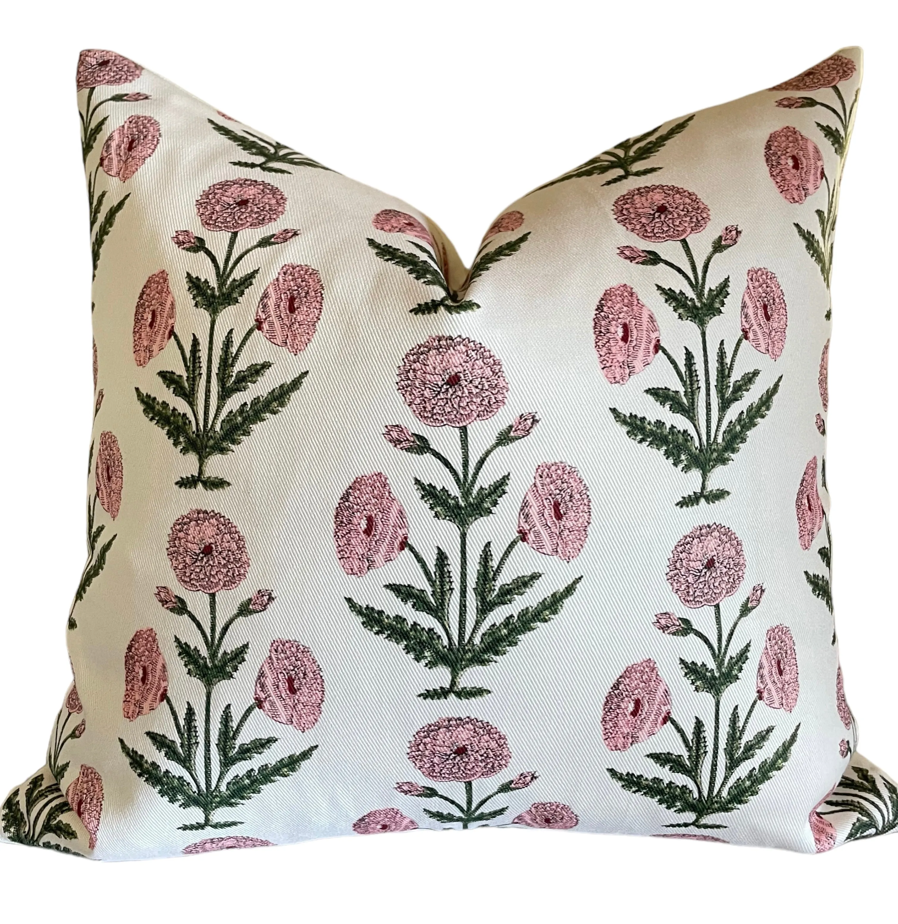 Pink Carnations Block Printed Canvas Pillow Cover: Available in 10 Sizes