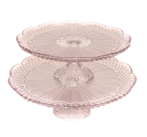 Pink Hobnail Glass Pedestal Cake Stands