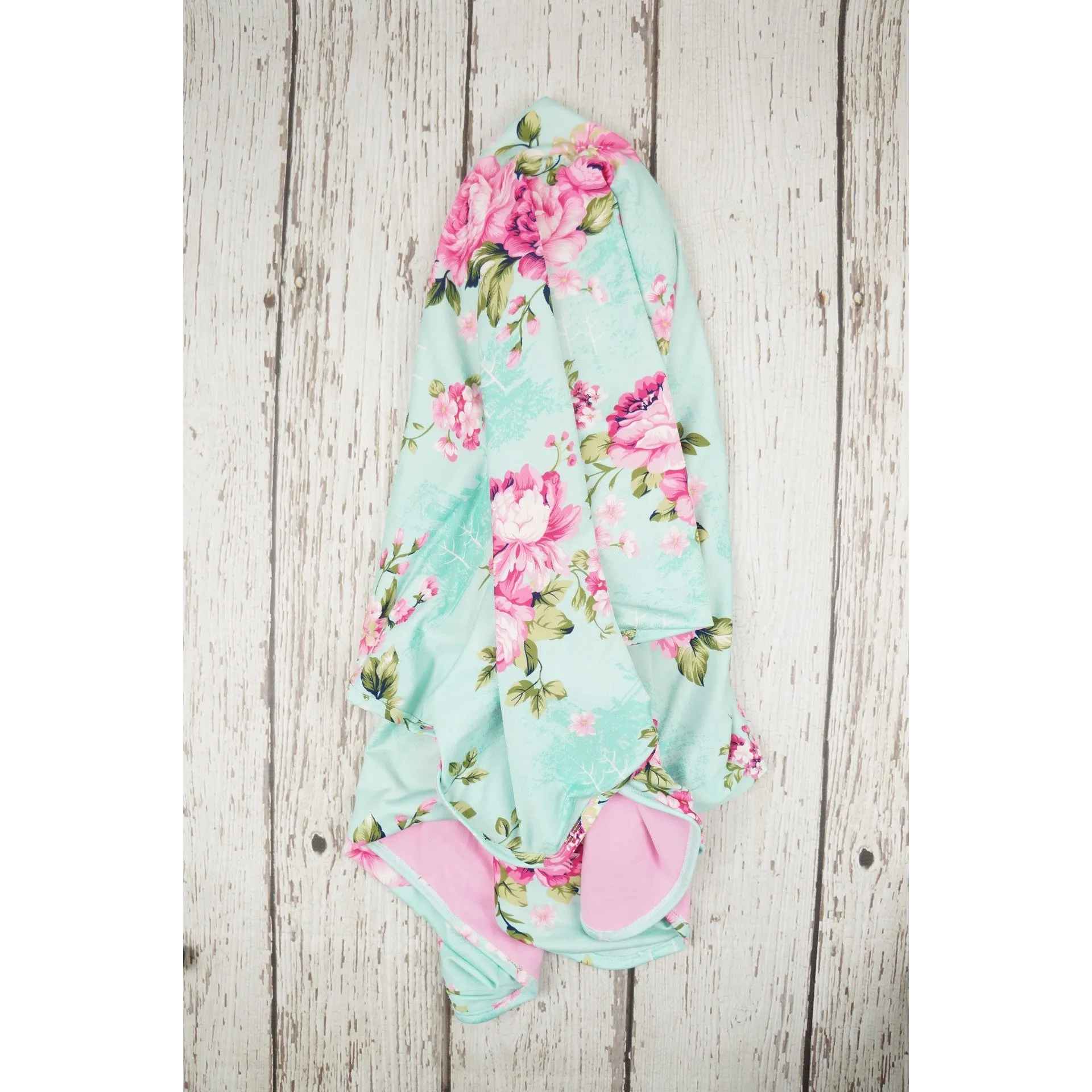 Posh Peanut - Baby Swaddle Set - Aqua Floral Double Sided