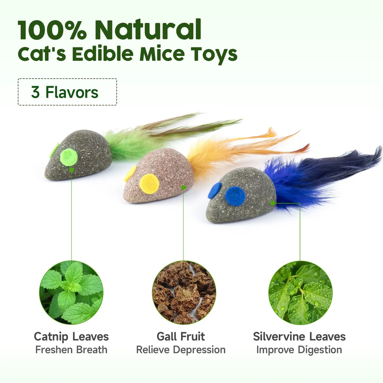 Potaroma Cat Toys 3 Pcs Catnip Mice Feather Toy