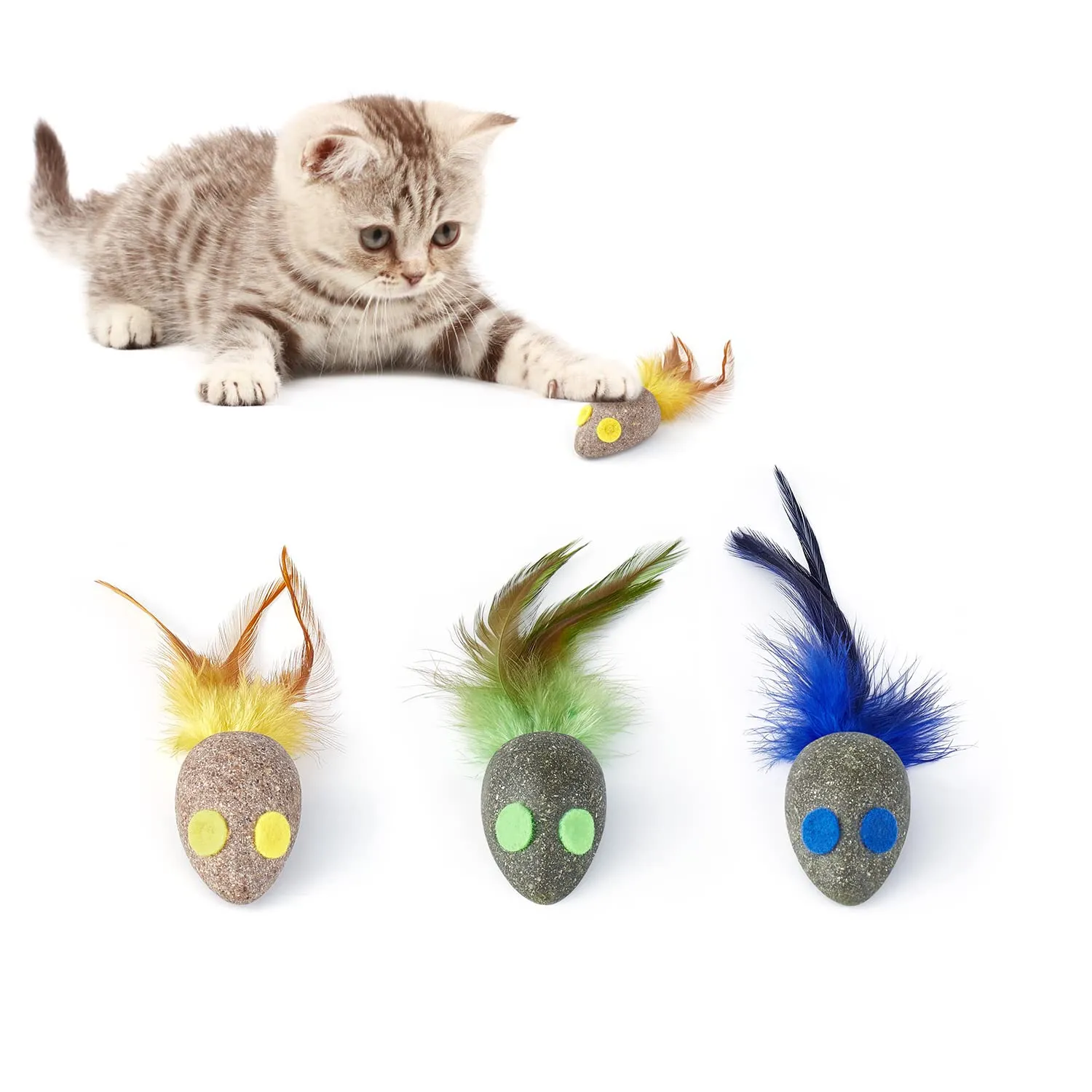 Potaroma Cat Toys 3 Pcs Catnip Mice Feather Toy